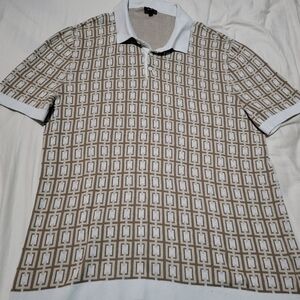 Express White and Brown Patterned Polo Shirt